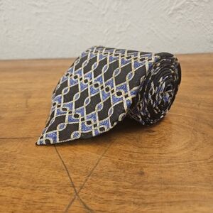 Mara by Countess Mens Neck Tie Silk Blue Gold Black Geometric Made In USA
